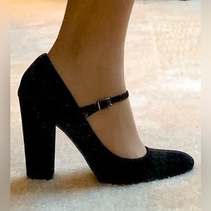 Madden Girl Mary Jane heels, size 8, black, has the look of suede/velvet.